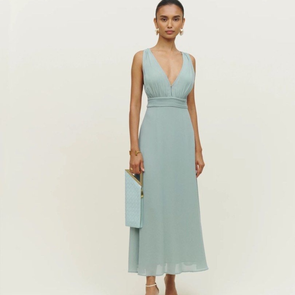 Reformation Rosalind Sage Green Backless Midi Dress Size 0